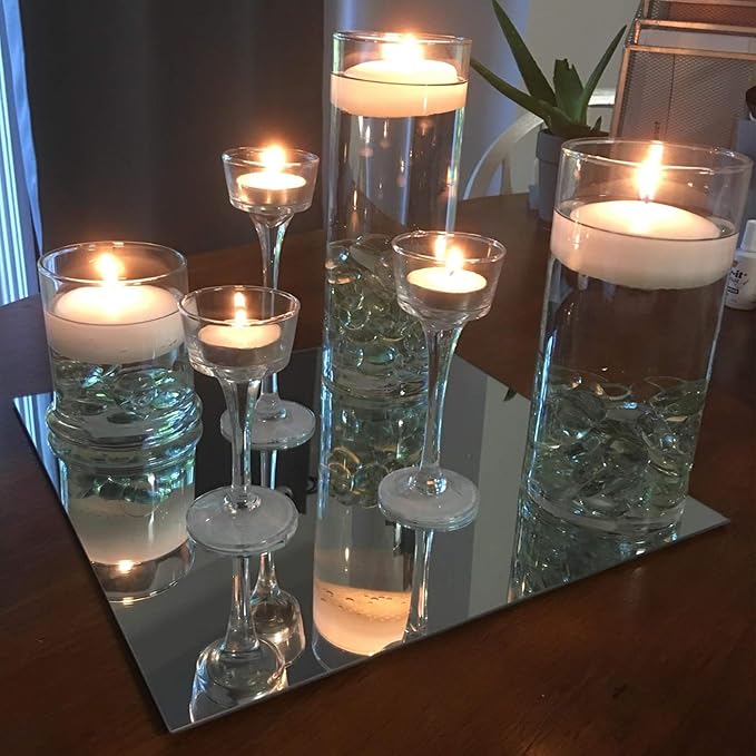 WGVI WGV Square Mirror Plate Sets Bulk 14" Width, 4.5 mm Thickness, Frameless Sanded Edges, Quality Thick Candle Tray, Home Event Party Wedding Table Centerpiece Wall Decor, 12 Pieces