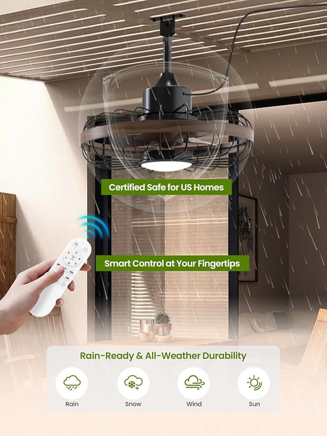 Outdoor Ceiling Fans with Light for Patios Waterproof, 18 Inch Ceiling Fan Smart APP & Remote Control, 6 Speeds, 3 Color Temperatures, Gazebo Fan Lights Outdoor Ceiling Fans for Patio,Porch