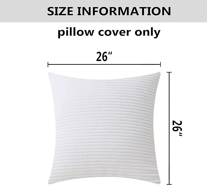 Home Brilliant Spring Pillow Covers 26 x 26 Set of 2 Super Soft Striped Corduroy Velvet Decorative Euro Throw Pillow Sham Cushion Cover for Baby, 26x26 inch, Creamy White