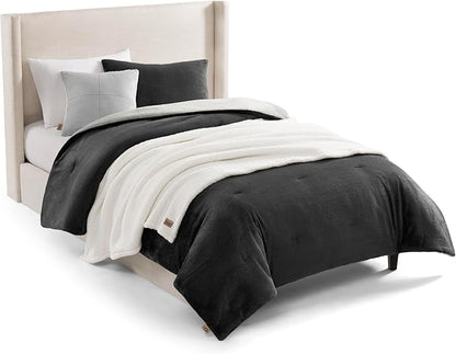 UGG Remina Twin Comforter Set 4 Piece Bed in a Bag with Throw Blanket, Decorative Pillow Sham and Reversible Comforter Hypoallergenic Luxury Bedding, Machine Washable, Twin XL, Charcoal Grey