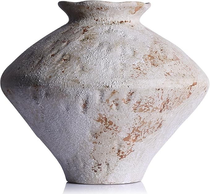 Wabi Sabi Rusty Vintage Vase, 11.4" Tall Wabi Sabi Decor Rustic Farmhouse Pottery Vase for Centerpiece, Textured Pottery Flower Vases for Home Decorative, Table, Living Room (Rusty White, Large)