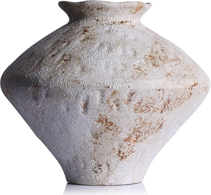 Wabi Sabi Rusty Vintage Vase, 11.4" Tall Wabi Sabi Decor Rustic Farmhouse Pottery Vase for Centerpiece, Textured Pottery Flower Vases for Home Decorative, Table, Living Room (Rusty White, Large)