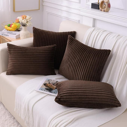 Simmore Decorative Spring Throw Pillow Covers 12x20 Set of 2, Soft Natural Plush Flannel Double-Sided Fluffy Lumbar Pillow Covers for Couch Sofa Living Room, Brown