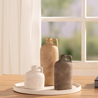 Ceramic Vase Home Table Decor - Flower Vase Set of 3 Living Room Kitchen Decorations Farmhouse Modern Rustic Vases Decorative Centerpiece for Shelf Bedroom Office Bathroom Dining Coffee Desk