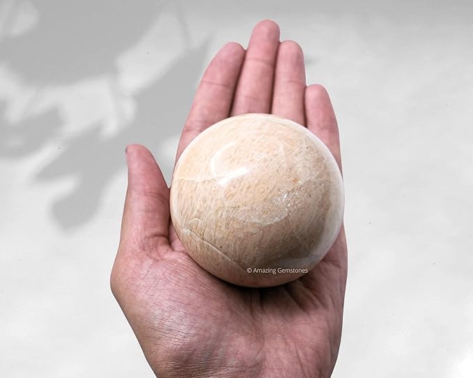 Amazing Gemstone Cream Moonstone Crystal Ball with Stand - 3 Inches Large Crystal Sphere Meditation Balls for Witchcraft and Decorative Balls