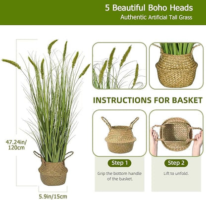 Green Onions Fake Plants,Artificial Plants Indoor, Fake Grass Decor Green Plant Fake Outdoor Flowers Fake Succulents,Artificial Tall Grass Plants with Pots House Decorative (47" 1 Pack)
