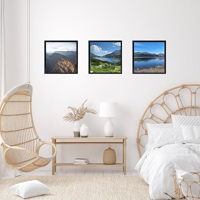 8x8 Picture Frame Set of 2 Black for Wall Hanging or Tabletop, Wall Mounting Horizontally or Vertically, 8 x 8 Square Wall Gallery Poster Photo Frame with Shatter Resistant Plexiglass, 2 Pack, Black