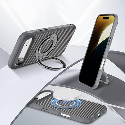Mag-Stand Carbon Fiber Case for iPhone 17 Air, 360° Rotate Magnetic Stand, Compatible with MagSafe, 15FT Military Protection, Slim Shockproof Magnetic Kickstand Mag Phone Case for Men Women