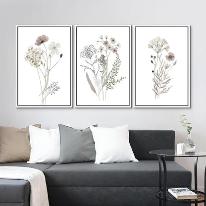 MUDECOR Framed Canvas Print Wall Art Watercolor Wildflower Art Print, Floral Botanical Prints, Minimalist Art, Modern Farmhouse for Bedroom - 24"x36"x3 White
