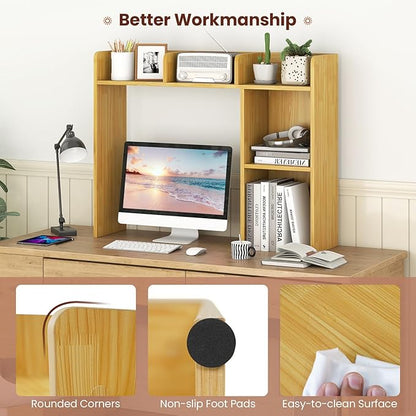 Desktop Bookshelf, 3-Tier Wood Countertop Bookcase with 5 Shelves, Desk Hutch for College Dorm, Multipurpose Desk Organizer Shelf Display Rack for Home Office, Hutch Top Only