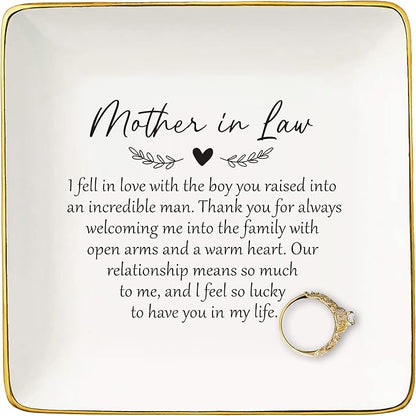 Mother Of the Groom Gifts from Bride,Bridal Shower Gifts for Mother-In-Law Gift,Wedding Gifts for New Mom-I Fell In Love With The Boy You Raised-Ceramic Jewelry Tray Trinket Holder Ring Dish