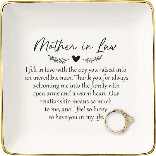 Mother Of the Groom Gifts from Bride,Bridal Shower Gifts for Mother-In-Law Gift,Wedding Gifts for New Mom-I Fell In Love With The Boy You Raised-Ceramic Jewelry Tray Trinket Holder Ring Dish