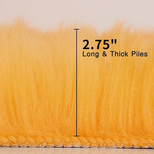 duduta Yellow Faux Sheepskin Round Rug 4x4 ft, Fluffy Shag Fur Bedroom Nursery Kids Playroom Rug Dorm Decor Non Slip Washable