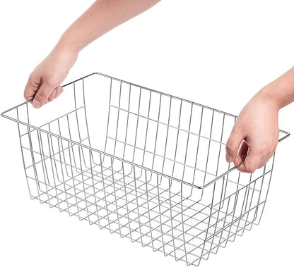 Slideep Wire Baskets Farmhouse Freezer Organizer Storage Bin Basket with Handles, Food Storage for Kitchen Cabinets, Pantry, Closet, Bedroom, Bathroom, Office 3 Pack
