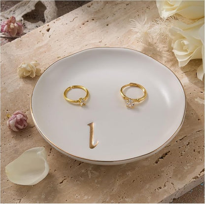 Lolalet Handmade Ceramic Ring Dish Jewelry Tray Plate with Initial, Small Monogram Gift for Her Women Girls Mother, Hostess, Engagement, Bridal Shower, Maid of Honor, Bridesmaid, Birthday, Christmas