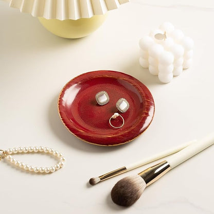 Ring Dish Holder, Jewelry Dishes for Women, Ceramic Trinket Dish Tray, Cute Key Bowl, Decorative Jewelry Plate, Gift for Friends Sister Mom Daughter (red)