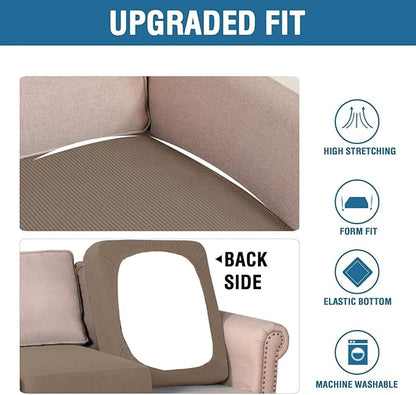 H.VERSAILTEX Multi-Pieces Sofa Covers for Three Cushion Couch Sofa High Stretch Seat Cover Jacquard Textured Twill Fabric(3 Seat Cover Plus 3 Back Cushion Covers, Macchiato)