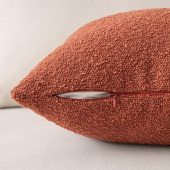 MIULEE 24x24 Inch Textured Boucle Throw Pillow Cover Burnt Orange Accent Solid Eruo Sham Pillow Case Decorative Soft Pack of 1 Couch Cushion Chair Sofa Bedroom Livingroom Home Decor