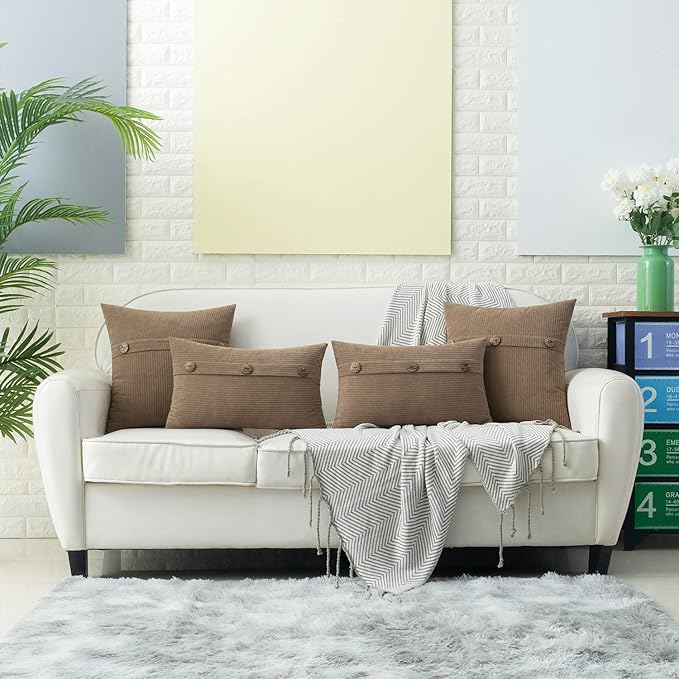 HWY 50 Taupe Chenille Throw Pillow Covers 22x22 Inch with Triple Buttons, Soft Farmhouse Accent Decorative Cushion Cases for Couch Sofa Bed Living Room Pack of 2