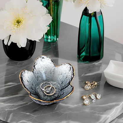 Black Flower Ring Dish Jewelry Tray, Small Glass Trinket Tray for Rings Earrings, Present for Wife Mom Daughter Women