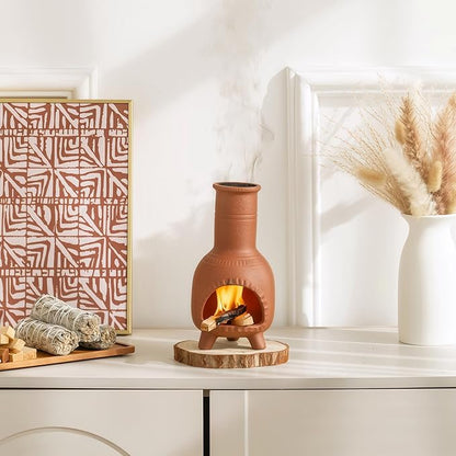 Handmade Terracotta Palo Santo Holder Burner & Sage Holde - Mexican Style Mini Tabletop Chiminea Tray with Ash Catcher, Decorative Incense Holder for Spiritual Meditation & Yoga