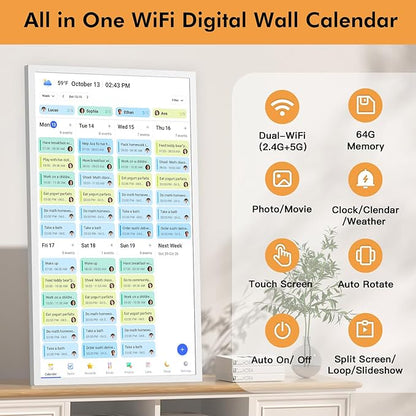 32" Digital Calendar Chore Chart for Wall Planner –Touchscreen Electronic Calendar Photo Frame for Family-Meal-Planner, Seamless Scheduling with Star Reward, Sync Online Calendar Via APP, Wall Mounted