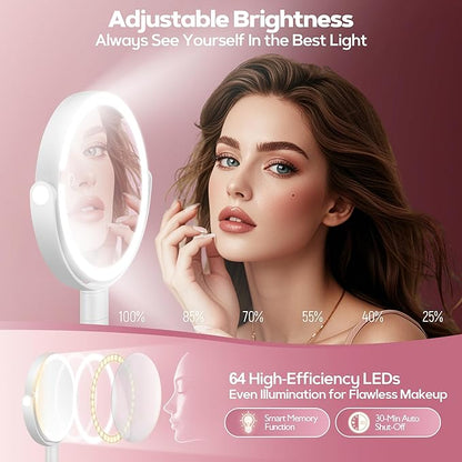 Makeup Mirror with Lights, 30X Magnifying & Height Adjustable, Lighted Magnifying Mirror with 3 Light Modes and Stepless Dimming, Vanity Mirrors for Bathroom, Birthday Gift for Women, White