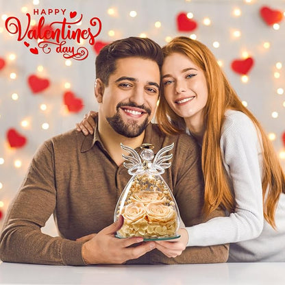 Beferr Valentines Day Rose Gifts for Her Women Mom Gifts for Birthday, Fresh Flowers for Delivery Prime Forever Preserved Rose in Glass Angel Figurine, for Grandma Wife Kids Daughter