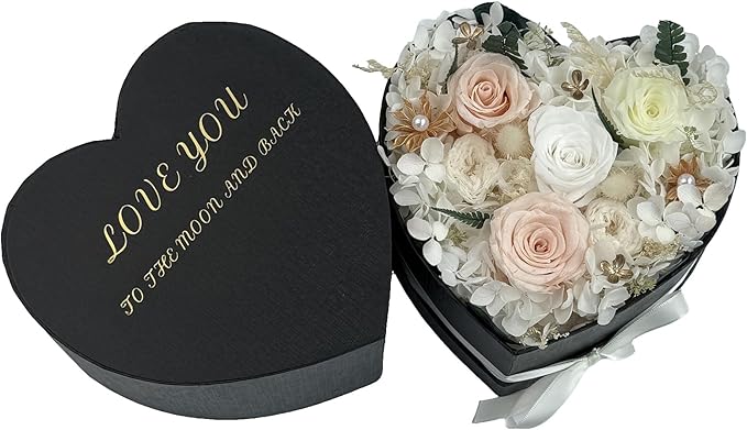 Preserved Roses Heart Shape Box Valentines Day Gifts for Her Mothers Day Forever Flowers (Multicolor-Pink, One Size)