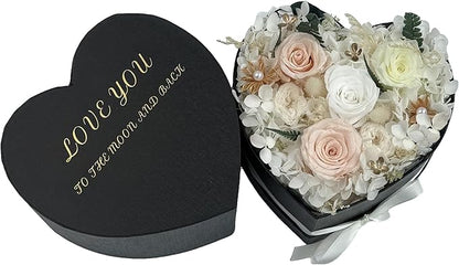 Preserved Roses Heart Shape Box Valentines Day Gifts for Her Mothers Day Forever Flowers (Multicolor-Pink, One Size)