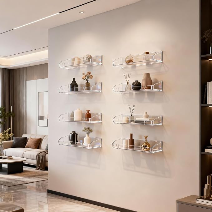 Clear Floating Shelves, Acrylic Shelves for Wall Upsimples Floating Shelves in Living Room, Bedroom, Kitchen Storage and Bathroom Wall Organizer