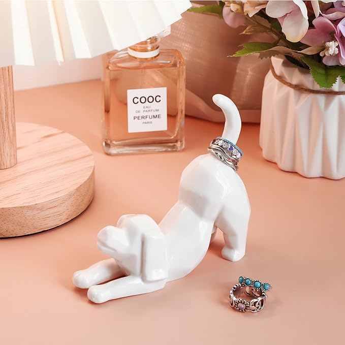 PUDDING CABIN Dog Mom Ring Holder Stand - Wedding, Birthday, Christmas, Valentine's Gift for Women/Men - Figurine for Office Room Decor - Loss of Pet Sympathy