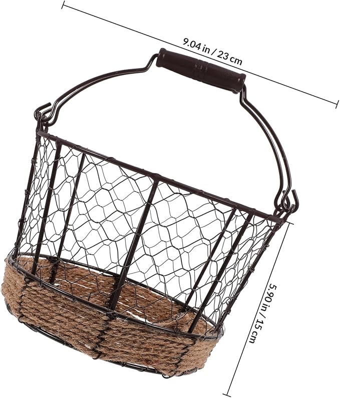 Homoyoyo Metal Wire Storage Basket Small round Iron Basket with Handle Vintage Wire Sundries Organizer for Kitchen and Home Storage