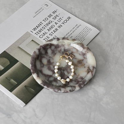 ZSHAWN Natural Marble Ring Dish Jewelry Tray – 5.5" Trinket Dish for Rings Earrings Necklace, Scratch-Resistant Vanity Organizer, Elegant Gift for Women (Calacatta Viola)