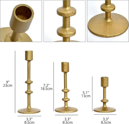 SwallowLiving Candle Holder Table Decor, Antique Brass Gold Taper Candle Holder Set of 3, Iron Candlestick Holders for Pillar Candles, Vintage Decor Centerpiece Table Decorations for Wedding Christmas