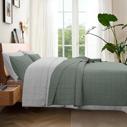 100% Cotton Quilt Sets Super King Size - Soft Lightweight Quilt Bedding Set for Bedroom Decor-Bedspread in Geometric Pattern with 2 Pillow Shams for All Season, 120x128 inches