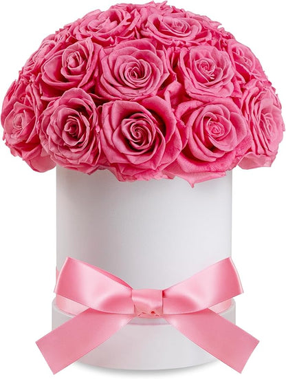 27 Forever Roses Dome in Luxury White Box, Eternal Real Roses Birthday Gifts for Women, Preserved Flowers for Delivery Prime, Anniversary, Valentine's Day, Mothers Day for Mom (Pink)