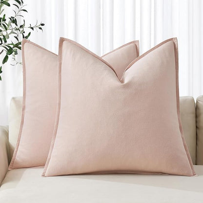 MIULEE Decorative Linen Euro Sham Pillow Covers 24x24 Light Pink Boho Farmhouse Neutral Valentine Spring Couch Throw Pillows for Bed Pack of 2 Accent Modern Pillowcase Sofa Livingroom Home Decor