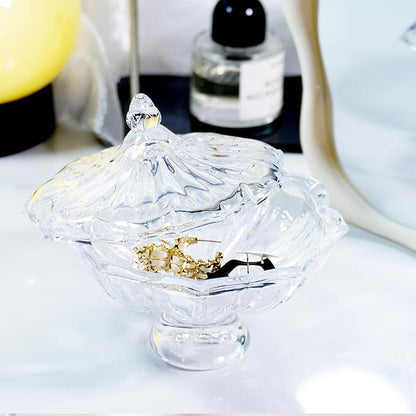 Glass Candy Dish with Lid 4oz, Clear Decorative Crystal Bowl with Thick Base – Small Dessert Bowl for Ice Cream, Jewelry, Candies, Nuts, Candle Holder, Party and Table Decor