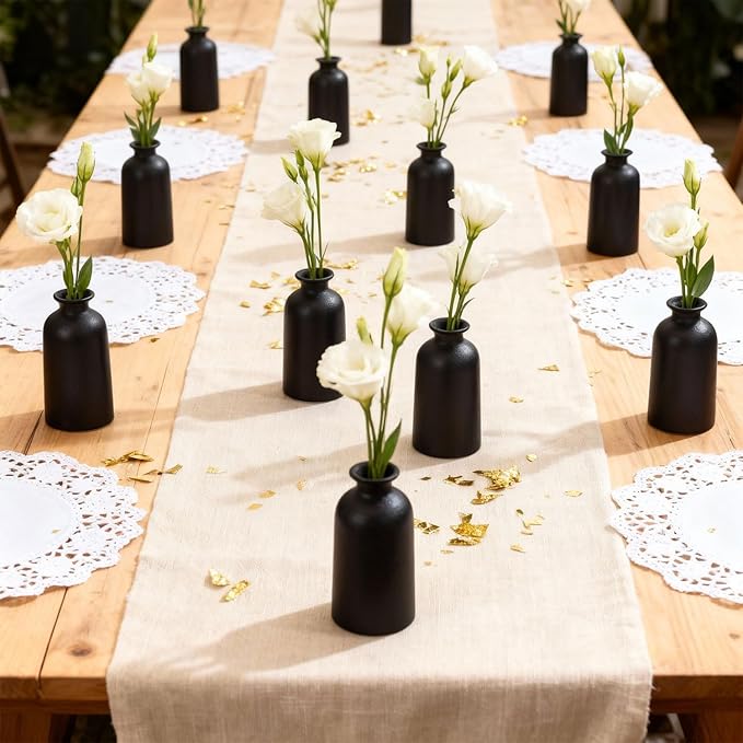 Black Bud Vases Set of 12 - Mini Black Ceramic Vase for Flowers, Small Modern Bud Vase for Table Decor, Boho Centerpiece for Home Decor, Centerpieces in Bulk for Wedding, Table, Party Decor