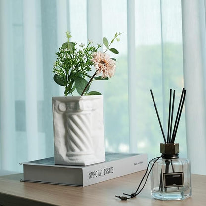 BCS Marble Pencil Pen Holder Stand for Desk, Luxury Makeup Brush Holders, Elegant Roman column Desk Pen Organizer, Unique Versatile Pencil Cup for Office, School, Home Decor - Mini Vase(White)