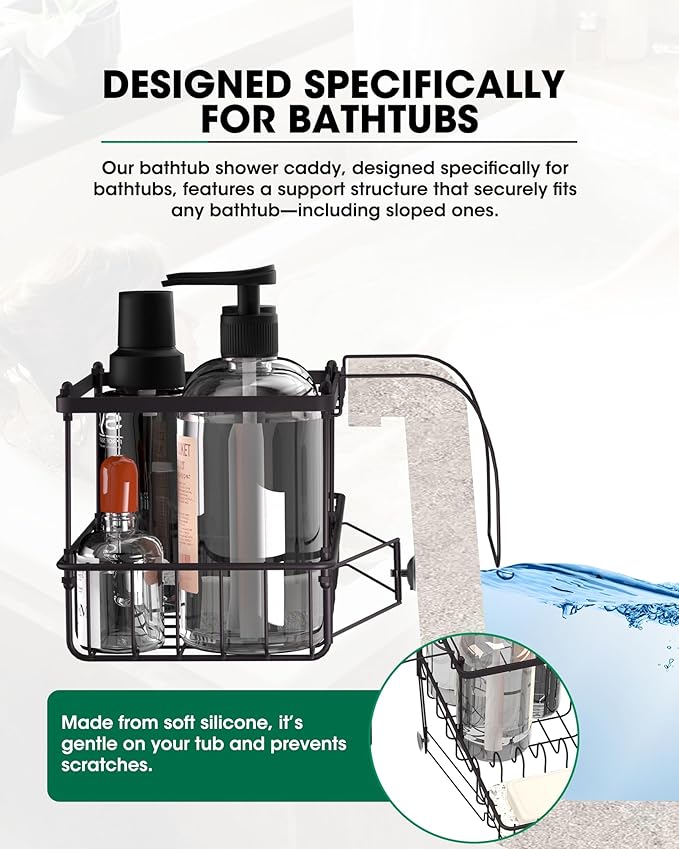 Rustproof Hanging Shower Caddy for Bathtub, Stainless Steel Shower Caddy for Tub Side, Hanging Shower Organizer Basket for Shampoo, Conditioner, Soap & Bath Accessories,Easy Install, Oil Rubbed Bronze