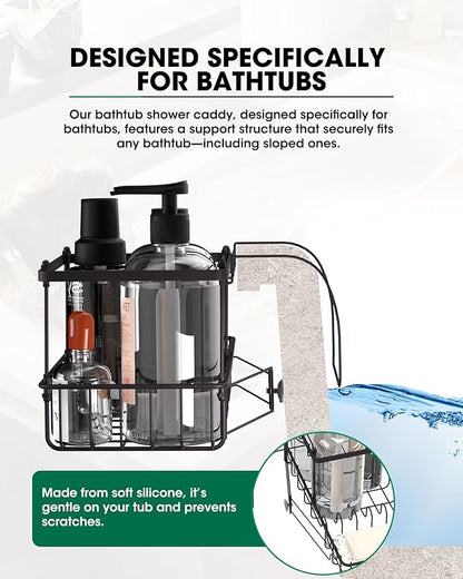 Rustproof Hanging Shower Caddy for Bathtub, Stainless Steel Shower Caddy for Tub Side, Hanging Shower Organizer Basket for Shampoo, Conditioner, Soap & Bath Accessories,Easy Install, Oil Rubbed Bronze