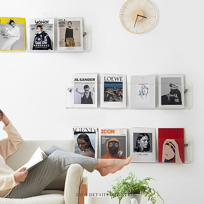 4-Pack 17" Acrylic Magazine Holder Vinyl Records Holder, Display Floating Bookshelves Wall Mounted, Hanging Nursery Book Shelves for Waiting Room, Living Room, Office