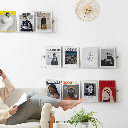 ROYALITA 2-Pack Acrylic Magazine Holder Vinyl Records Holder, Display Floating Nursery Bookshelves Wall Decor Hanging Magazine Holder for Waiting Room, Living Room