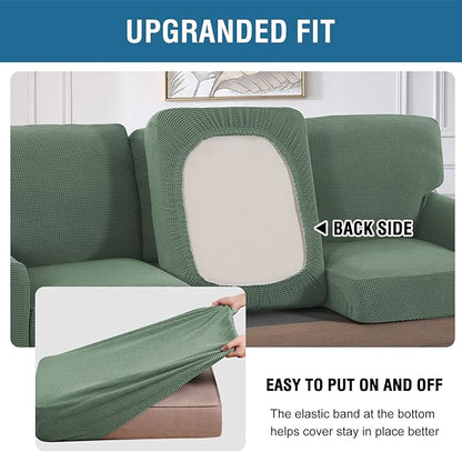 H.VERSAILTEX Multi-Pieces Sofa Covers Stretch Couch Covers Form Fitted Seats and Back Cushions Covers (3 Seat Covers Plus 3 Back Cusion Covers, Bonus 2 Armrest Covers), Loden Frost