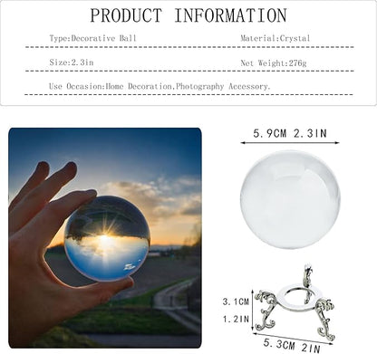 2.3in Sparkling Clear Crystal Ball with Stand 60mm Handcrafted Photography Prop for Magical Shots Elegant Home & Party Decor for Women