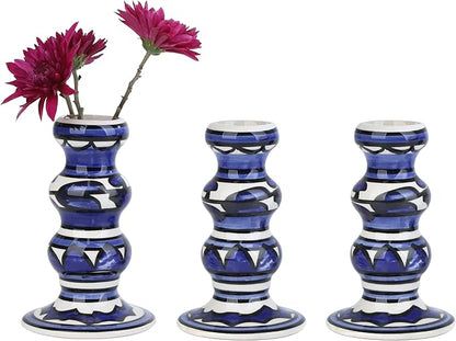 Vixdonos Painted Ceramic Vase Colorful Bud Vase Set of 3 Small Flower Vase Rustic Mini Vases in Bulk for Home Decor, Wedding and Dinner Party(Blue)