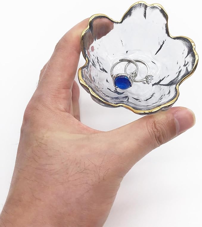 Small Jewelry Dish Tray, Flower Glass Ring Dish Engagement Gifts, Crystal Ring Holder Dish Jewlery Plate, Nightstand Decor Jewelry Tray Trinket Dish, Jewelry Bowl Dish for Rings, Earrings