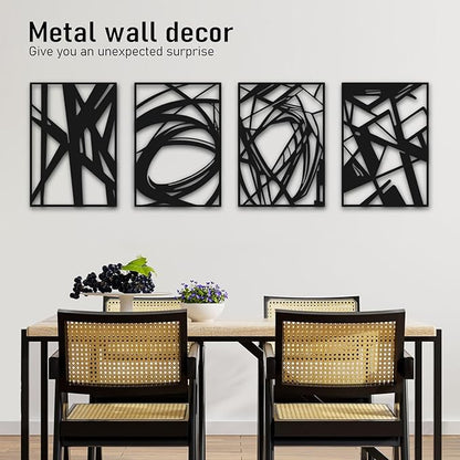 Bakovity Black Abstract Wall Art, Metal Art Wall Decor, Modern Large Wall Art, 3D Abstract Wall Sculptures for Bedroom Bathroom Living Room (4 Pack, 16 x 11 in)